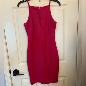 Guess Halter Bodycon Midi Dress in Berry